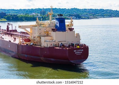 NEW YORK, NEW YORK - July 7, 2017: A Tanker Is A Ship Designed To Transport Liquids In Bulk. Prior To The Late 19th Century, Technology Had Simply Not Supported The Idea Of Carrying Bulk Liquids.