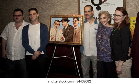 NEW YORK - JUNE 1: Tony Shalhoub,  Justin Bartha And Cast Members Unveiling Painting To Honor Broadway Show Lend Me A Tenor At Tony's Di Napoli Restaurant In Manhattan On June 1, 2010 In New York City