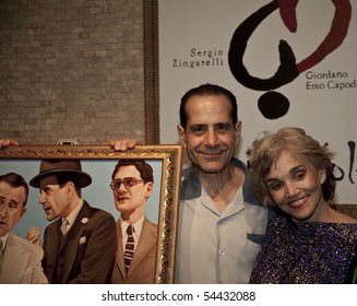 NEW YORK - JUNE 1: Tony Shalhoub And Brooke Adams Unveiling Painting To Honor Broadway Show Lend Me A Tenor At Tony's Di Napoli Restaurant In Manhattan On June 1, 2010 In New York City.