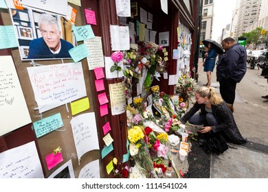 NEW YORK - JUNE 10:  People Gather To Pay Repects In Honor of The Death of Anthony Bourdain in Front of Les Halles Restaurant June 10, 2018 in New York City. (Photo by Donald Bowers )