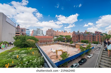 NEW YORK - JUNE 12: Scenic Views Along The High Line On June 12, 2013. The High Line Is A Popular Linear Park Built On The Elevated Train Tracks Above Tenth Ave In New York City