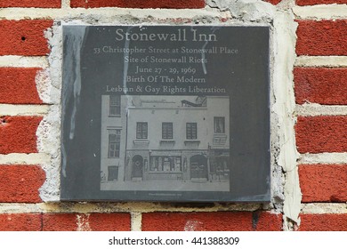 NEW YORK - JUNE 16, 2016: Sign At The Gay Rights Landmark Stonewall Inn In New York City. It Is A Birthplace Of The Modern Lesbian And Gay Rights Liberation. 