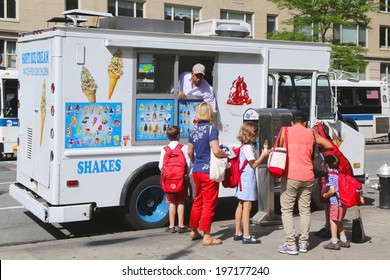 NEW YORK - JUNE 5: Ice cream truck in midtown Manhattan on June 5, 2014. Mister Softee is a United States-based ice cream truck franchisor popular in the Northeast founded in 1956 