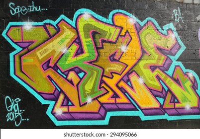 NEW YORK - JUNE 6, 2015: Graffiti Art At East Williamsburg In Brooklyn.Outdoor Art Gallery Known As The Bushwick Collective Has Most Diverse Collection Of Street Art In Brooklyn