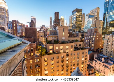 New York lights on a beautiful evening. Manhattan from rooftop.