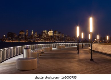 New York - Manhattan Skyline  View By Night From Hoboken Waterfront  - USA