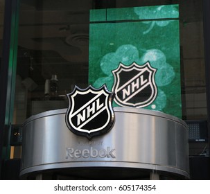 NEW YORK - MARCH 16, 2017: The NHL shop windows decoration in Manhattan
