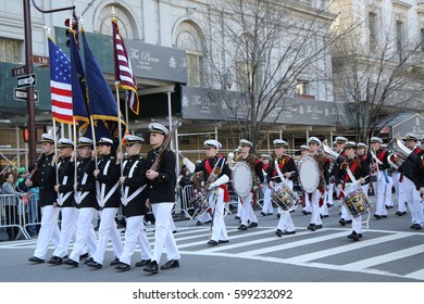 NEW YORK - MARCH 17, 2016: United States Merchant Marine Academy Marching At The St. Patrick's Day Parade In New York. 