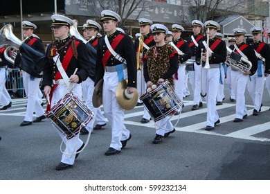 NEW YORK - MARCH 17, 2016: United States Merchant Marine Academy Marching At The St. Patrick's Day Parade In New York. 