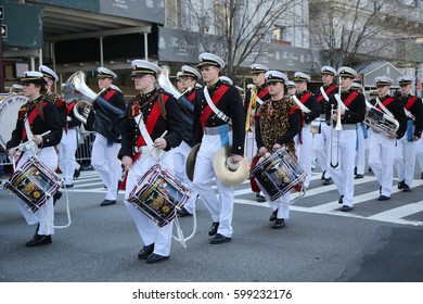 NEW YORK - MARCH 17, 2016: United States Merchant Marine Academy Marching At The St. Patrick's Day Parade In New York. 