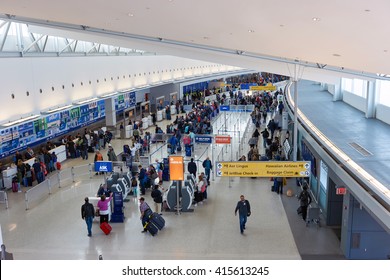 NEW YORK - MARCH 22, 2016: inside of JFK airport. John F. Kennedy International Airport is a major international airport located in Queens, New York City, United States.