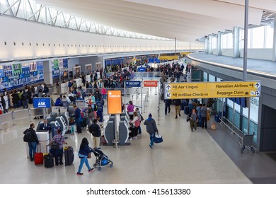 NEW YORK - MARCH 22, 2016: inside of JFK airport. John F. Kennedy International Airport is a major international airport located in Queens, New York City, United States.