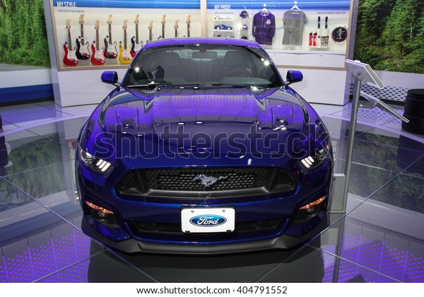 NEW YORK - MARCH 23: Ford Mustang GT premium coupe 
shown at the 2016 New York International Auto Show during Press
day,  public show is running from March 25th through April 3, 2016
in New York, NY.