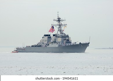 NEW YORK - MAY 21  USS McFaul Guided Missile Destroyer Of The United States Navy During Parade Of Ships At  Fleet Week 2014 On May 21, 2014 In New York Harbor 