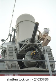 NEW YORK - MAY 22: The Phalanx Gun On US Navy Destroyer During Fleet Week 2014 On May 22, 2014 In New York. The Phalanx Is A Weapon System For Defending Against Anti-ship Missiles