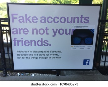 NEW YORK - May 23, 2018: Facebook Launches PR Campaign As Public Backlash After Cambridge Analytica Scandal And Russian Interference In 2016 Elections.