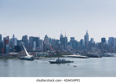 NEW YORK, May 25, 2016: USS Bainbridge (DDG 96) Sailing Hudson River During Fleet Week NYC 2016