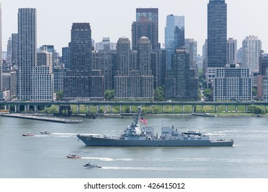 NEW YORK, May 25, 2016: USS Bainbridge (DDG 96) Sailing Hudson River During Fleet Week NYC 2016