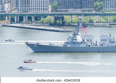 NEW YORK, May 25, 2016: USS Bainbridge (DDG 96) Sailing Hudson River During Fleet Week NYC 2016