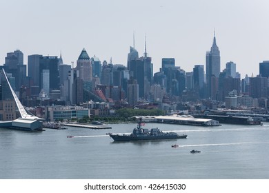 NEW YORK, May 25, 2016: USS Bainbridge (DDG 96) Sailing Hudson River During Fleet Week NYC 2016