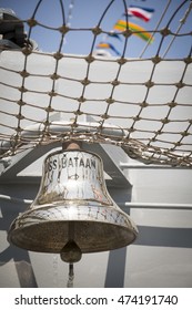 NEW YORK MAY 26 2016: The Brass Bell Of The USS Bataan (LDH 5) An Amphibious Assault Ship Moored At Pier 88 For Fleet Week NY 2016.