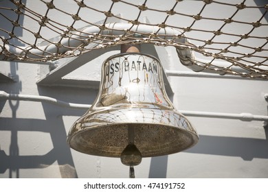 NEW YORK MAY 26 2016: The Brass Bell Of The USS Bataan (LDH 5) An Amphibious Assault Ship Moored At Pier 88 For Fleet Week NY 2016.