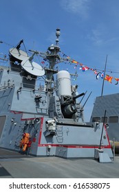 NEW YORK - MAY 26, 2016: The Phalanx Gun On The Deck Of US Navy Guided-missile Destroyer USS Farragut During Fleet Week 2016 In New York.