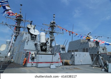 NEW YORK - MAY 26, 2016: The Phalanx Gun On The Deck Of US Navy Guided-missile Destroyer USS Farragut During Fleet Week 2016 In New York.