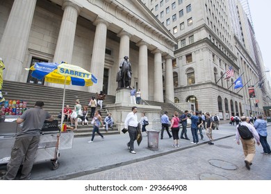 NEW YORK - May 28, 2015: Located On Wall Street, Federal Hall Is Where George Washington Took The Oath Of Office As The First President Of The United States. 