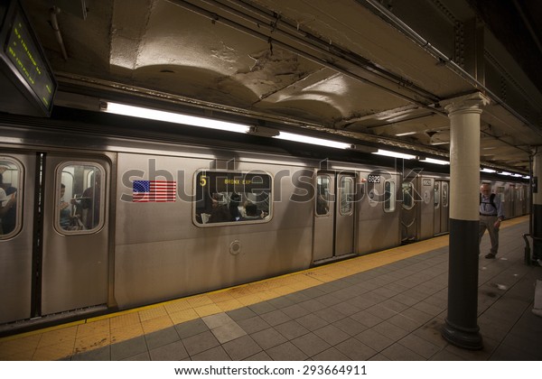 NEW YORK - May 28, 2015:\
The New York City Subway is one of the world\'s oldest public\
transit systems, in addition to being one of the world\'s most used\
metro systems.