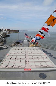 NEW YORK - MAY 28, 2017: Vertical Launching System For Tomahawk Missiles On Ticonderoga-class Cruiser USS San Jacinto During Fleet Week 2017 In New York