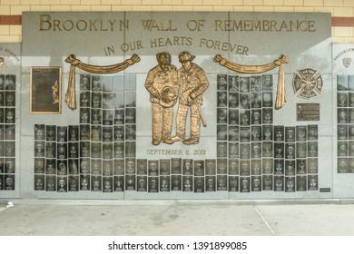 NEW YORK - MAY 5, 2011: Brooklyn Wall Of Remembrance, Fallen Firefighters Memorial. 343 Firefighters Were Killed When World Trade Center Buildings Collapsed On September 11, 2001
