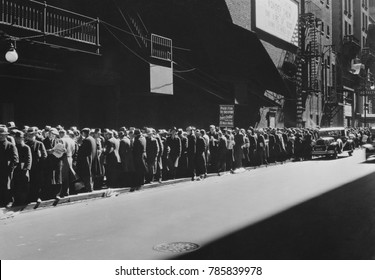 New York Men In A Bread Line During The Great Depression, 1935-38. The Sign Read, 'Paid Up To This Point, Every Dollar Pays For 20 More Meals. Men Ahead Of The Sign Are Assured Of A Five-cent Meal--th