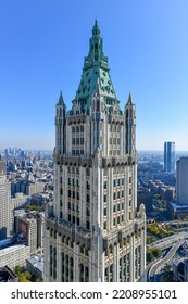 New York - Nov 10, 2021: Aerial View Of The Woolworth Building In Downtown Manhattan, New York City