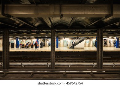 NEW YORK - NOV 6: Passengers in Wall Street Station at lower Manhattan on  Nov 6, 2015 in New York, USA.