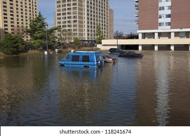 NEW YORK - November 1: Flooding In The Parking Lot  In Far Rockaway After Hurricane Sandy  October 29, 2012 In New York City, NY