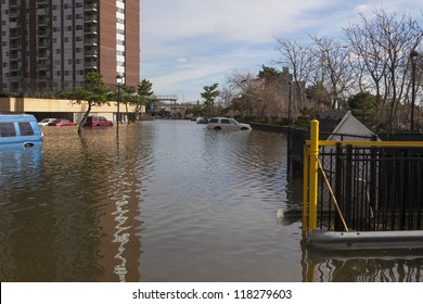 NEW YORK - November 1: Flooding In The Parking Lot  In Far Rockaway After Hurricane Sandy  October 29, 2012 In New York City, NY