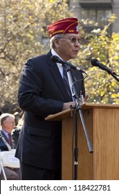 NEW YORK - NOVEMBER 11: Former National Commander Of American Legion Fang Wong Speaks At  Opening Ceremony For Veteran's Day Parade In Madison Square Park On November 11, 2012 In New York City