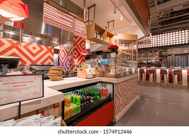 New York, November 2019: Mercado Little Spain Food Hall. It Is Located At Hudson Yards Mall And Owned By The Famous Spanish Chefs Jose Andres And Ferran Adria