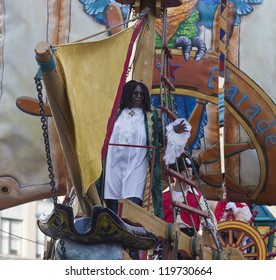 NEW YORK - NOVEMBER 22: Whoopi Goldberg rides the float at the 86th Annual Macy's Thanksgiving Day Parade on November 22, 2012 in New York City.