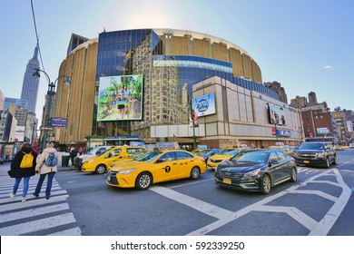 NEW YORK, NY -2 MAR 2017- Madison Square Garden (MSG) is a multipurpose sports and concert arena located above Penn Station in the Chelsea neighborhood of New York.