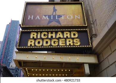 NEW YORK, NY -4 SEPTEMBER 2016- The Musical Hamilton Created By Lin Manuel Miranda Has Been Playing In The Rodgers Theater On Broadway Since August 2015. It Won 11 Tony Awards In 2016.