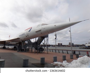 New York, NY - April 1 2017: A British Airways Concorde Jet On Display At The Intrepid Museum   