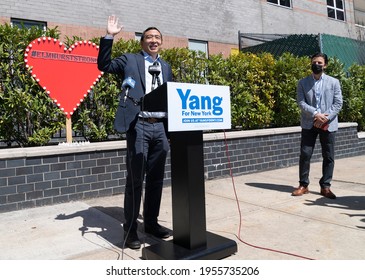 New York, NY - April 13, 2021: Mayoral Candidate Andrew Yang Makes Announcement Outside Of Elmhurst Hospital Center