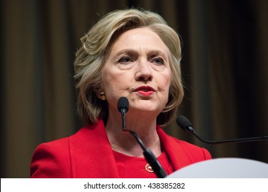 NEW YORK, NY - APRIL 13, 2016: Hillary Clinton Speaks At The National Action Network 25th Annual Convention. This Is One Of Her Many Speeches During The Presidential Campaign.