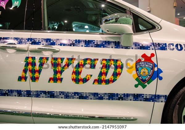 New York, NY -\
April 14, 2022: New York Correction Department autism awareness\
vehicle at New York International Auto Show held at the Jacob K.\
Javits Convention Center in\
NYC