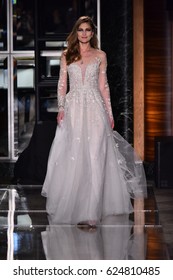 NEW YORK, NY - APRIL 18: A Model Walks The Runway Wearing Reem Acra At Tiffany & Co. On April 18, 2017 In New York City. 