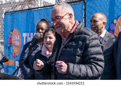 New York, NY - April 2, 2022: Senate Majority Leader Charles Schumer Speaks During Season Opening Of Luna Park Of Coney Island