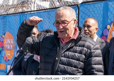 New York, NY - April 2, 2022: Senate Majority Leader Charles Schumer Speaks During Season Opening Of Luna Park Of Coney Island