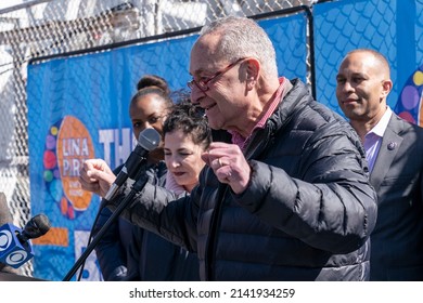 New York, NY - April 2, 2022: Senate Majority Leader Charles Schumer Speaks During Season Opening Of Luna Park Of Coney Island